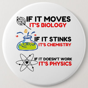 Science BIOLOGY CHEMISTRY PHYSICS Ronde Button 6,0 Cm