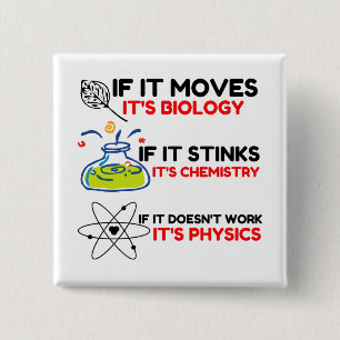 Science BIOLOGY CHEMISTRY PHYSICS Vierkante Button 5,1 Cm