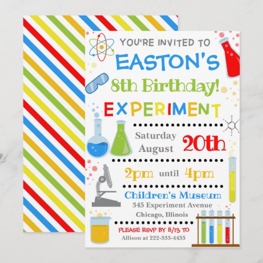 Science Birthday Invitation | Wetenschapsgenote Kaart (Voorkant / Achterkant)