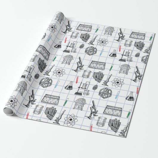 Science Chemistry Scientist Pattern Cadeaupapier (Uitgerold)