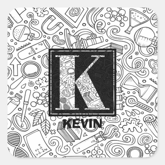 Science Custom Monogram - Letter K Vierkante Sticker (Voorkant)