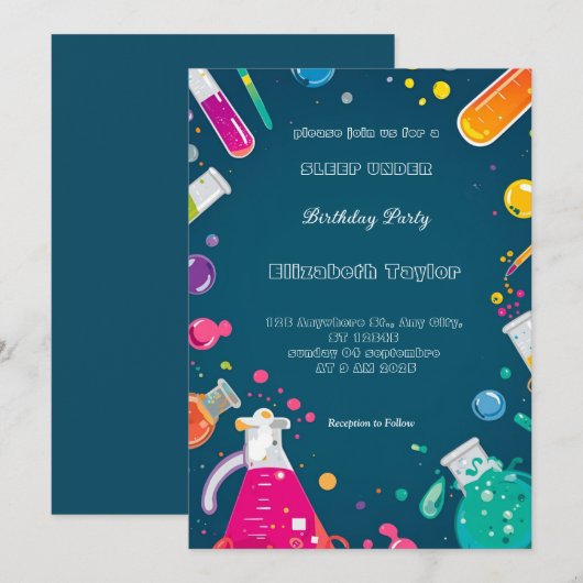 Science Experiment Party Invitation – Fun Lab (Devant / Derrière)