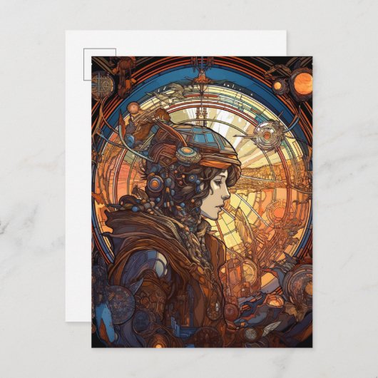 Science Fantasy Sci-Fi Art Nouveau Lady Briefkaart (Voorkant / Achterkant)