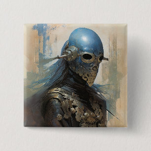 Science Fiction Alien Wearing Helmet Mask Vierkante Button 5,1 Cm