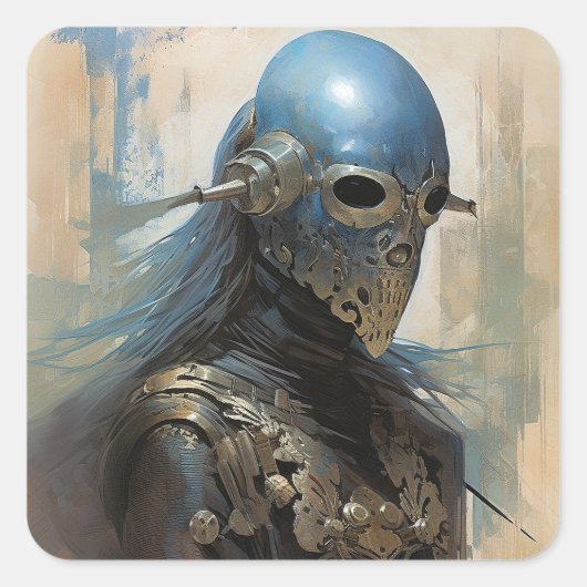 Science Fiction Alien Wearing Helmet Mask Vierkante Sticker (Voorkant)