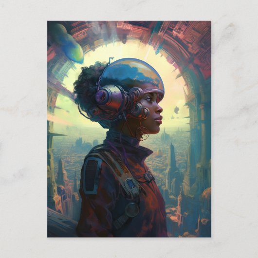 Science Fiction Black Woman Afrofuturism Briefkaart (Voorkant)