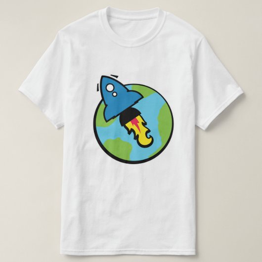 Science fiction cartoon Rocket and Planet T-shirt (Design voorkant)