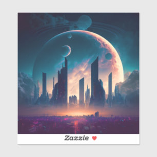 Science Fiction Cyberpunk Space City Sticker
