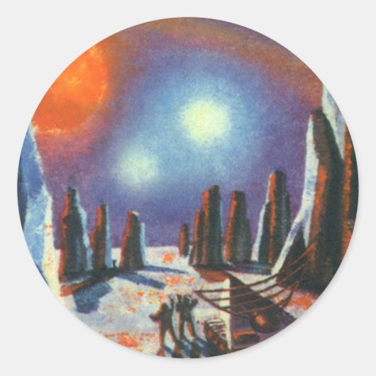  Science Fiction Foreign Planet met Aliens Ronde Sticker (Voorkant)