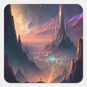 Science Fiction Futuristic City Square Sticker