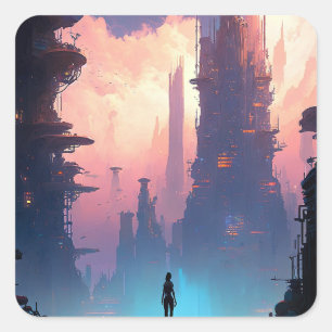 Science Fiction Futuristic City Vierkante Sticker