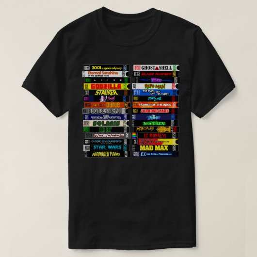 Science Fiction VHS Stack T-shirt (Design voorkant)