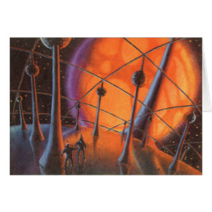 Science-fiction vintage, soleil orange et extrater