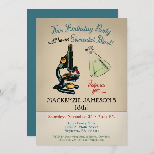 Science Invitation d'anniversaire Microscope (Devant / Derrière)