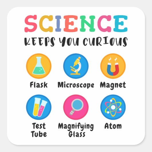 Science keeps you curious vierkante sticker (Voorkant)