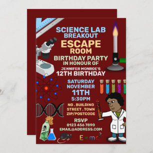 Science Lab Theme Escape Room, Birthday Party Kaart