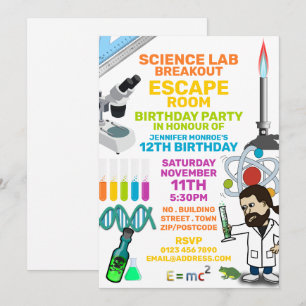 Science Lab Theme Escape Room, Birthday Party Kaart