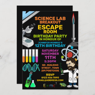 Science Lab Theme Escape Room, Birthday Party Kaart