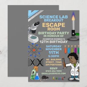 Science Lab Theme Escape Room, Birthday Party Kaart