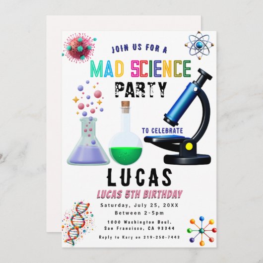 Science Party Invitation d'anniversaire (Devant / Derrière)