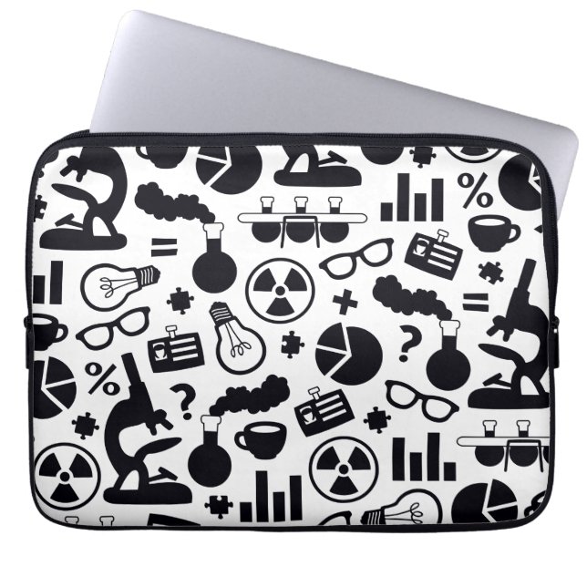 Science Pattern zwart op wit Laptop Sleeve (Voorkant)