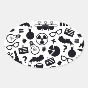 Science Pattern zwart op wit Ovale Sticker