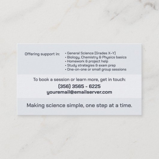 Science Tutoring - Docent Visitekaartje (Achterkant)