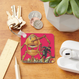 Sciencefiction-alienrobot uit het verleden vangt m sleutelhanger