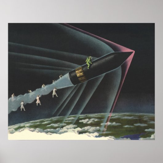 sciencefiction astronaut Riding Rocket Poster (Voorkant)