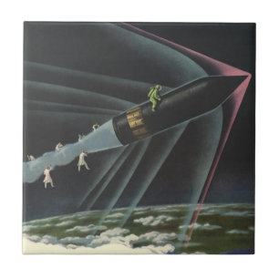  sciencefiction astronaut Riding Rocket Tegeltje