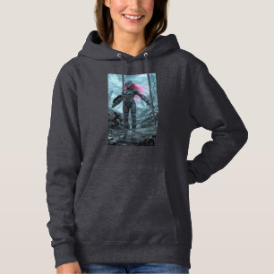 Sciencefiction Cyborg Krijger met Roze Haar en Vle Hoodie