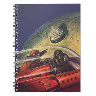 Sciencefiction uit het verleden, futuristische sta notitieboek