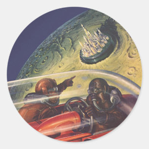 Sciencefiction uit het verleden, futuristische sta ronde sticker
