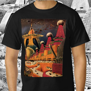 Sciencefiction uit het verleden: futuristische sta t-shirt