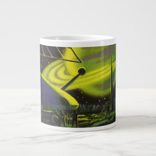 Sciencefiction uit het verleden Neon groene planee Grote Koffiekop