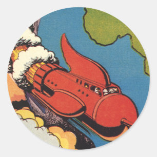 Sciencefiction uit het verleden, Sci Fi-raket bove Ronde Sticker