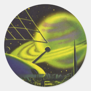 Sciencefiction uit vroeger tijden Neon groene plan Ronde Sticker