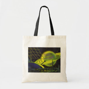 Sciencefiction uit vroeger tijden Neon groene plan Tote Bag