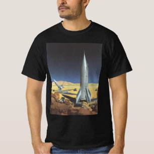 Sciencefiction-woestijnplaneet met raketten uit he t-shirt