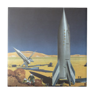 Sciencefiction-woestijnplaneet met raketten uit he tegeltje