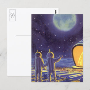 Sciencefictionaliens uit vroeger tijden op de blau briefkaart