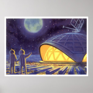 Sciencefictionaliens uit vroeger tijden op de blau poster