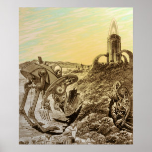 Sciencefictionaliens van vroeger bouwen op een pla poster