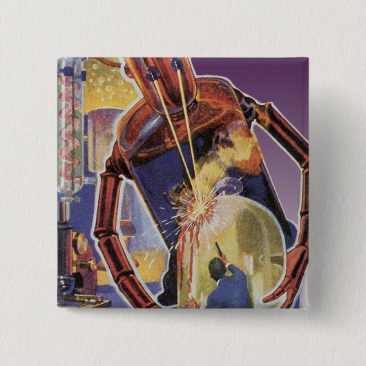 sciencefictionrobot met laserstraal vierkante button 5,1 cm (Voorkant)