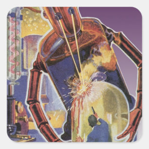  sciencefictionrobot met laserstraal vierkante sticker
