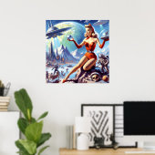 sciencefictionvrouw uit de jaren vijftig poster (Thuiskantoor)