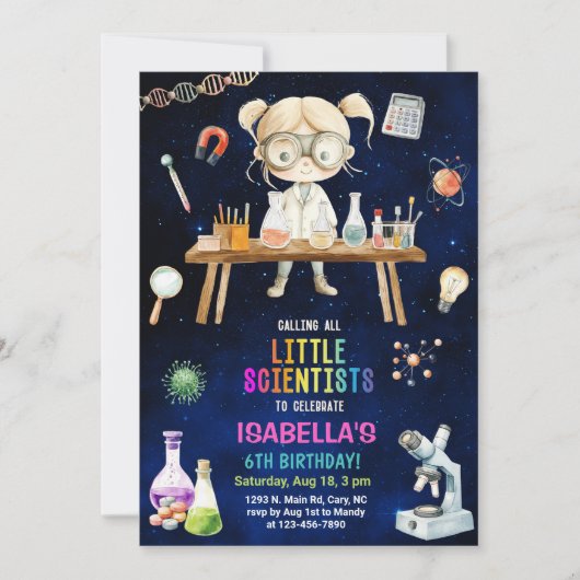 Scientifique, invitation d'anniversaire de fille d (Devant)