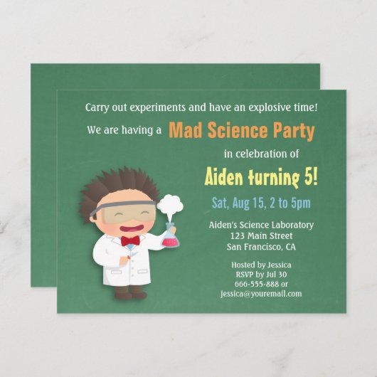 Scientifique Mad Science Invitations de fête d'ann (Devant / Derrière)