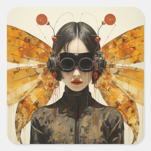 Scifi Insect Vrouw Vierkante Sticker (Voorkant)