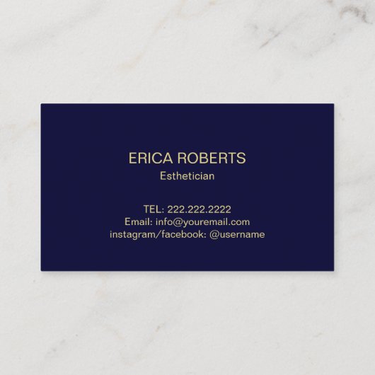 Scin Care Gold Script esthetician Elegant Navy Visitekaartje (Achterkant)